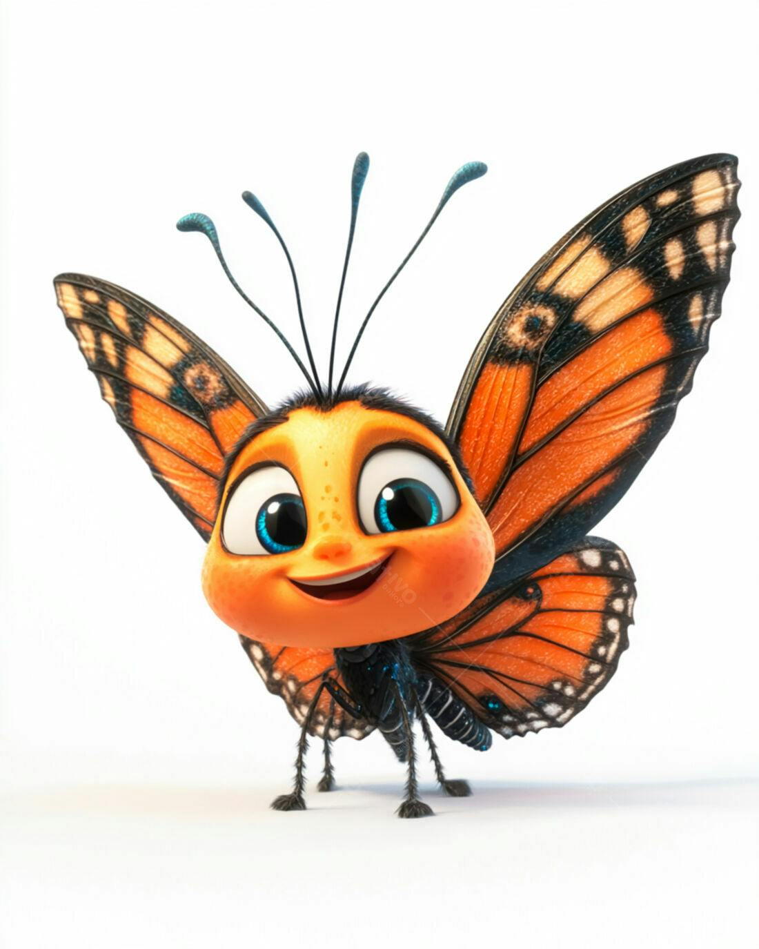 Borboleta animada alegre fundo branco