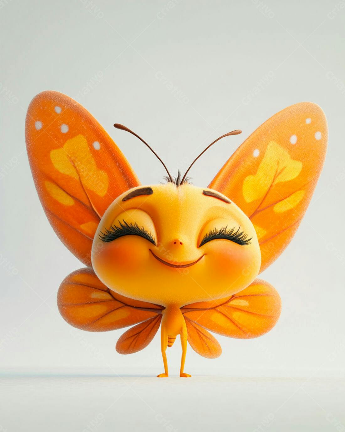 Borboleta fofa sorrindo fundo branco