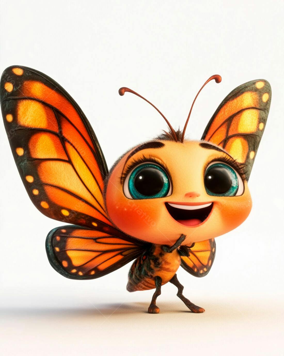 Borboleta fofa laranja e azul sorrindo