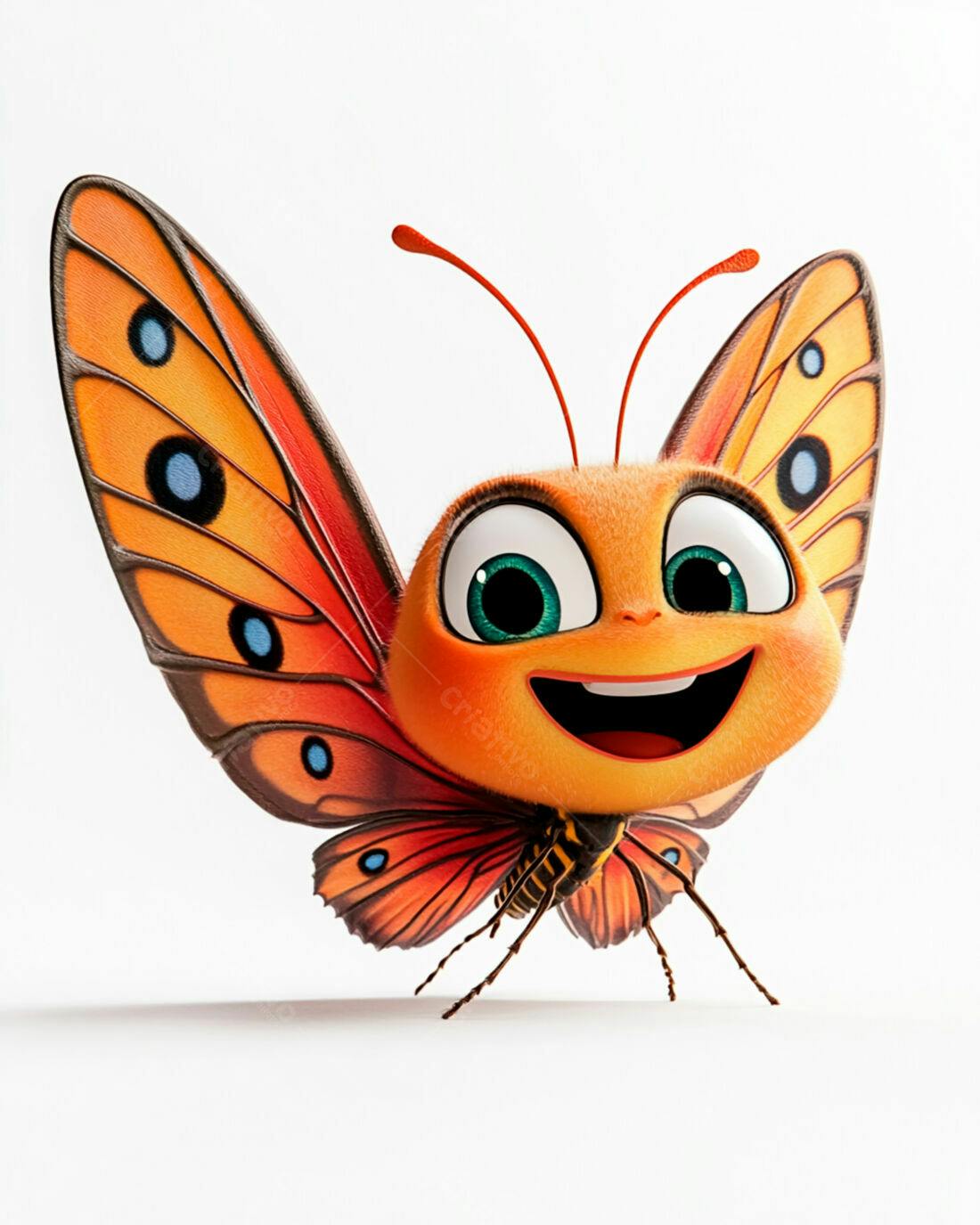 Borboleta fofa laranja e vermelha sorrindo