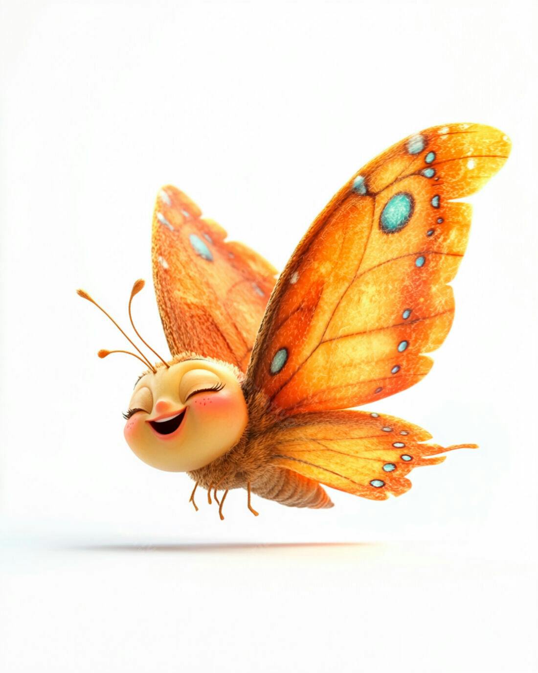 Borboleta fofa voando fundo branco