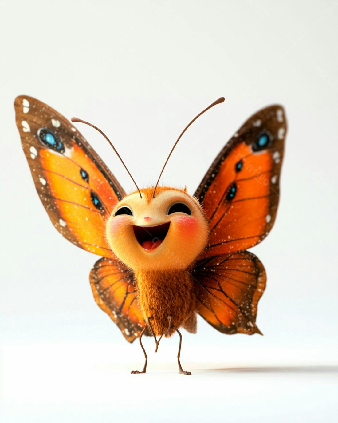 Borboleta fofa sorrindo fundo branco
