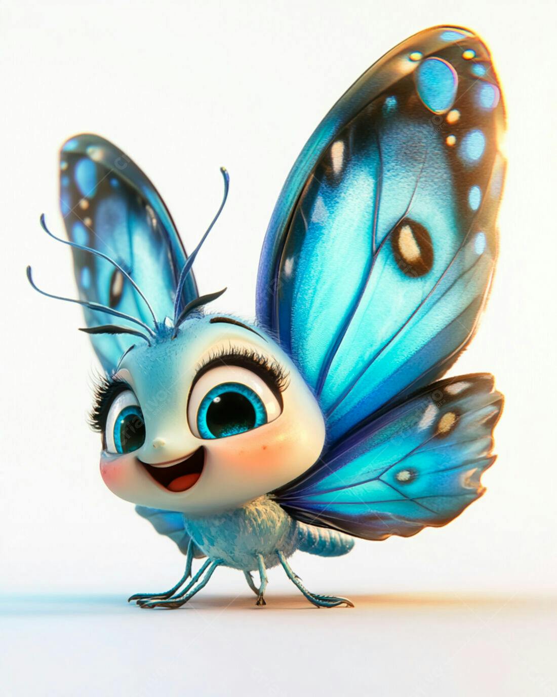 Borboleta azul fofa sorrindo