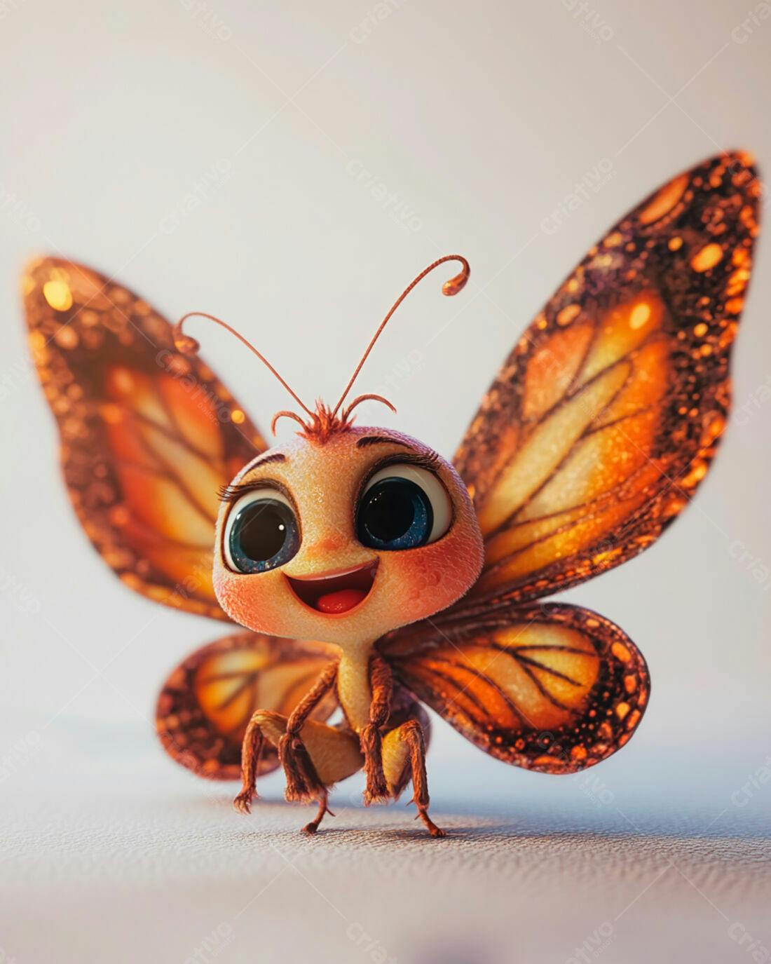 Borboleta fofa laranja e marrom sorrindo