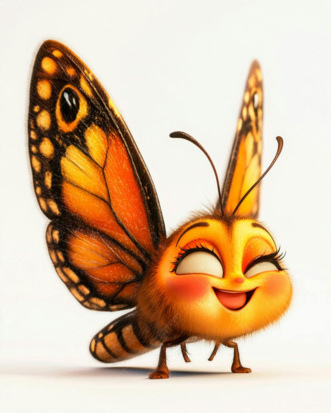 Borboleta fofa sorrindo fundo branco