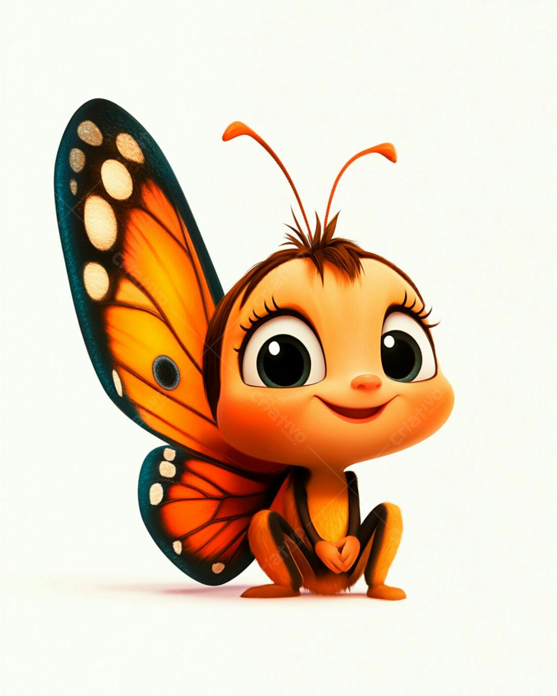Borboleta fofa desenho animado laranja