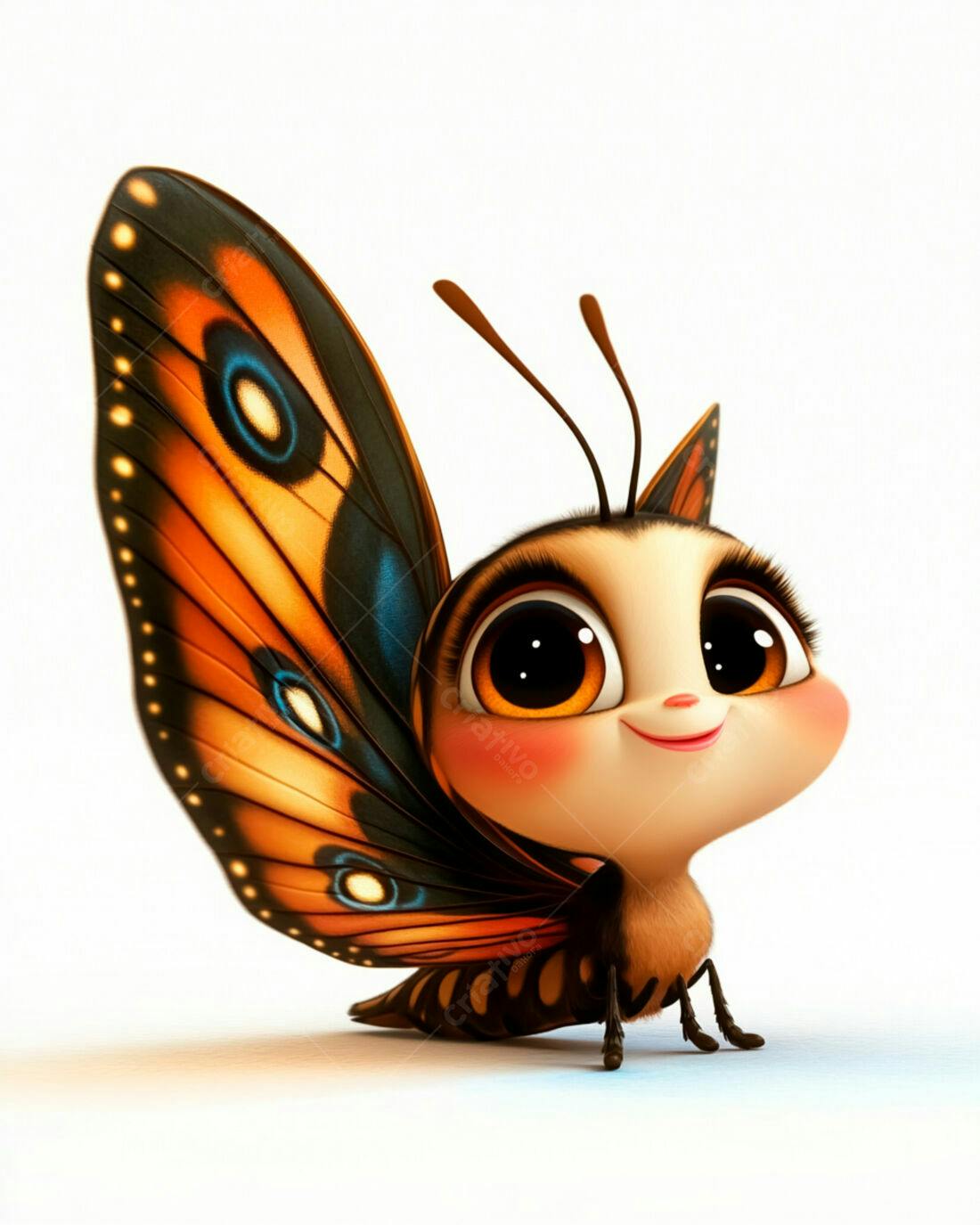 Borboleta fofa com grandes olhos laranja e marrom