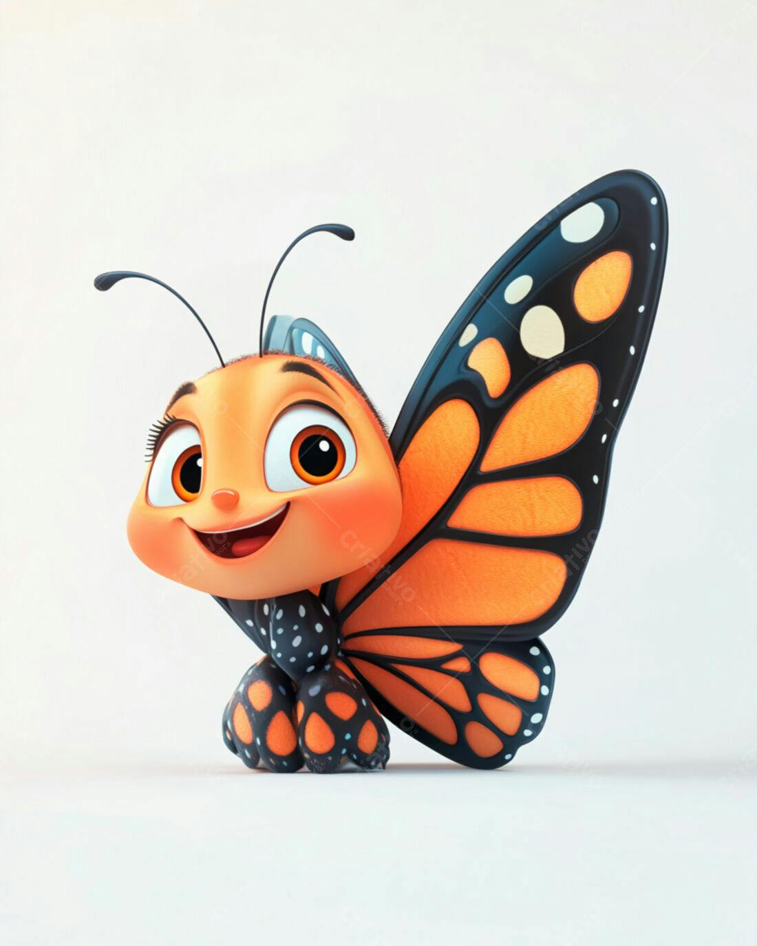 Borboleta fofa laranja e preta sorrindo