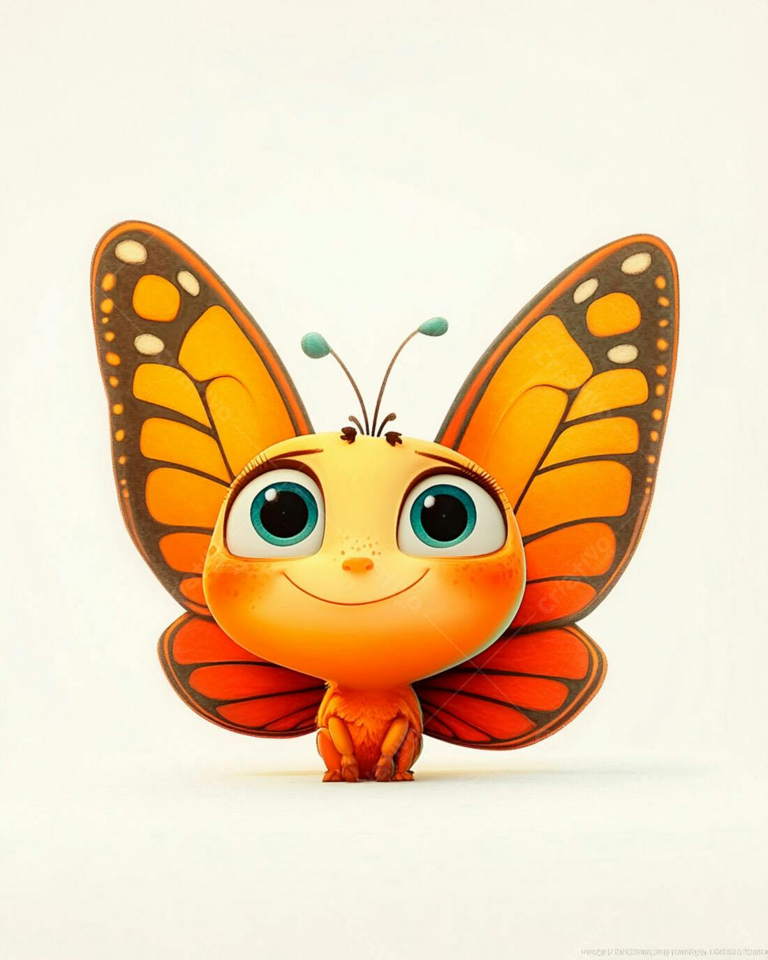 Borboleta fofa laranja e marrom sorrindo