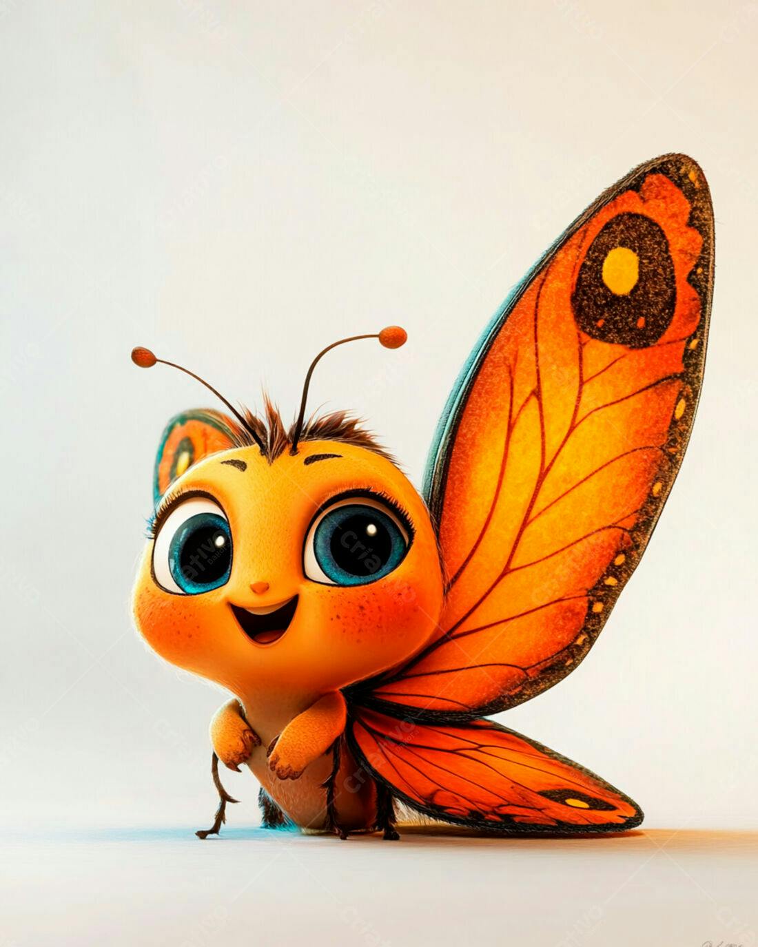 Borboleta fofa laranja e azul sorrindo