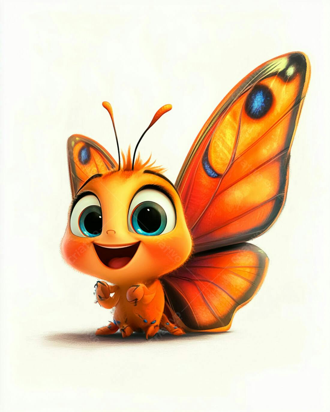 Borboleta fofa laranja e azul desenho animado