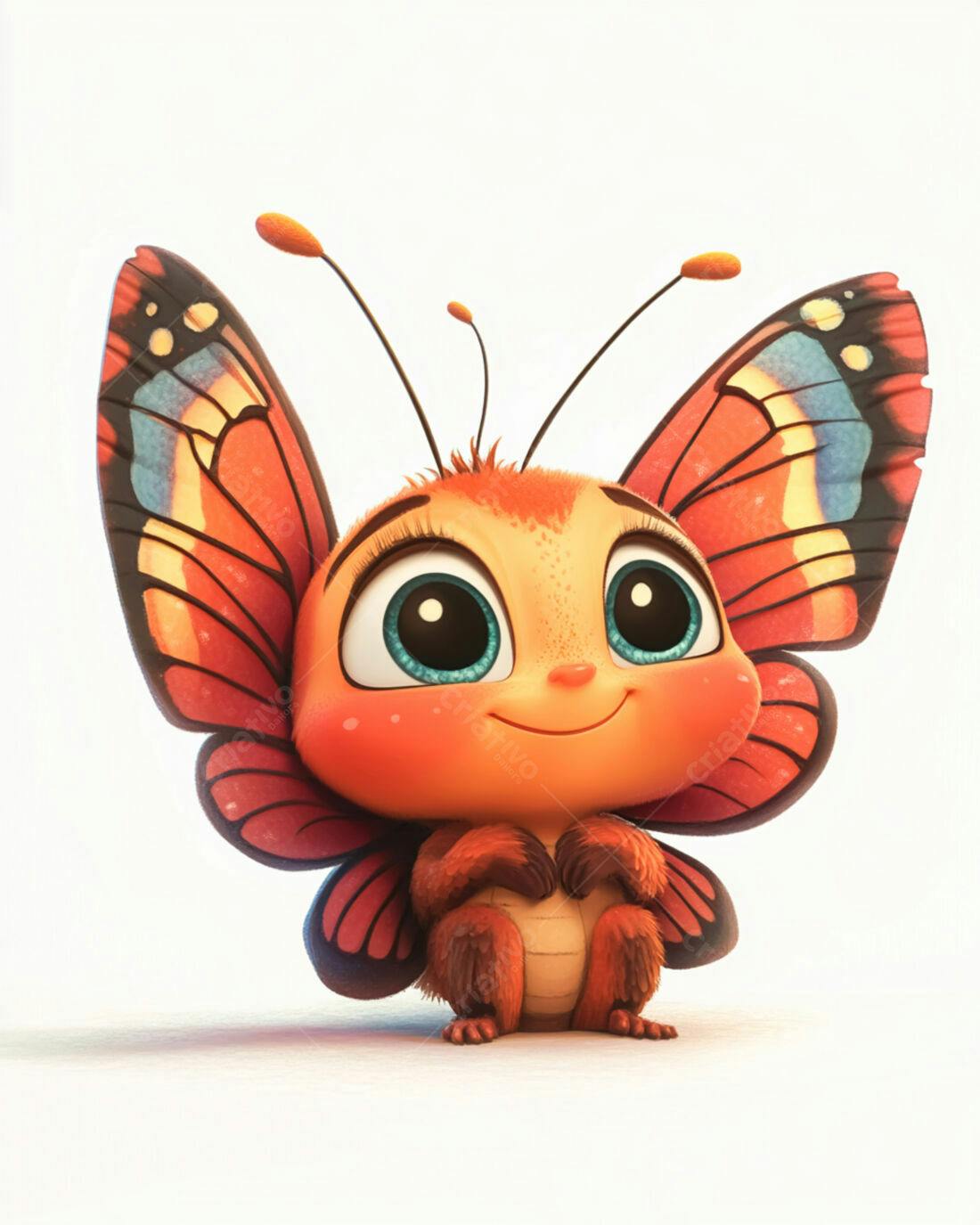 Borboleta fofa desenho animado cores laranja e azul