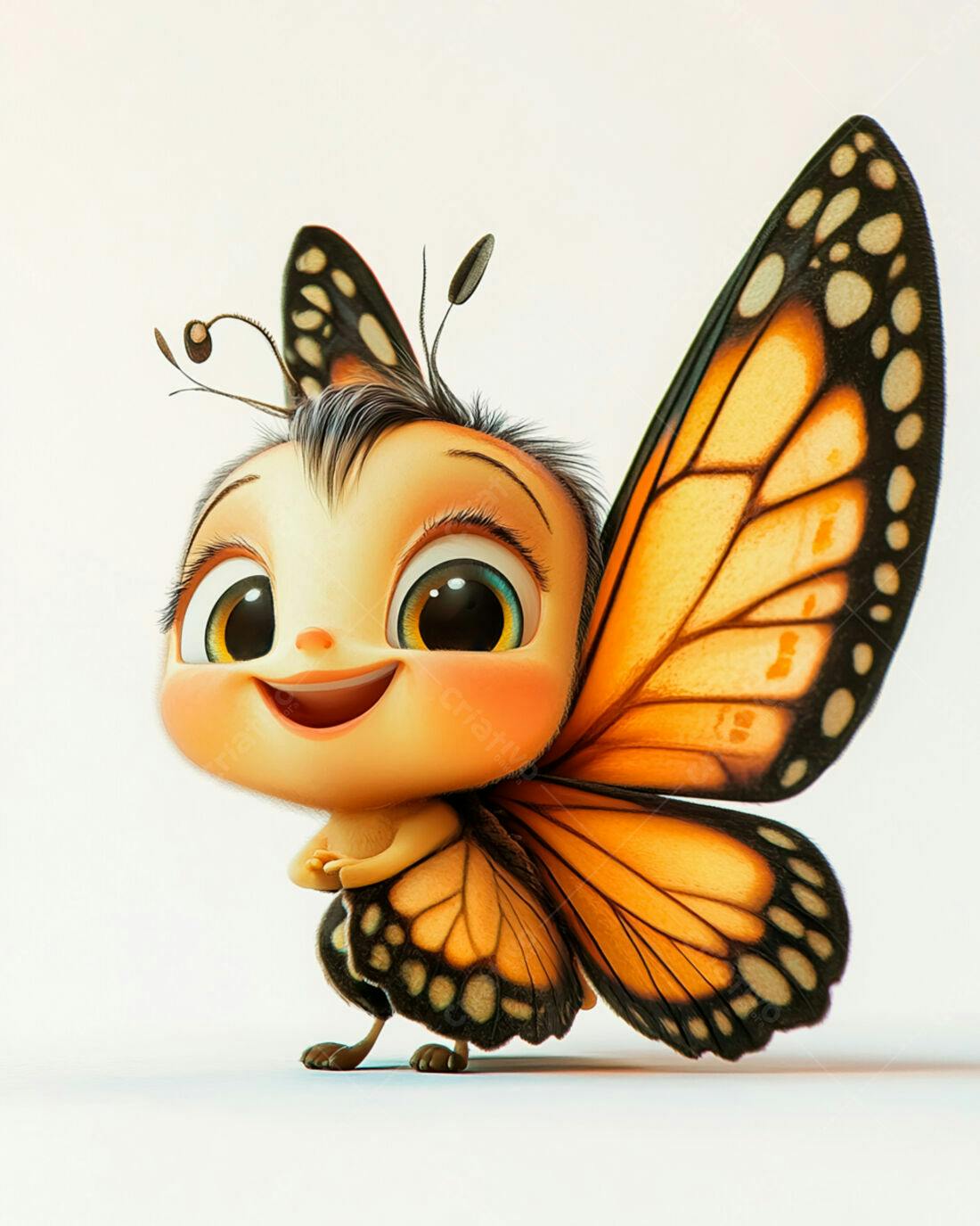 Borboleta fofa com asas laranja sorrindo