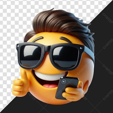 Emoji segurando um celular elemento 3d para composição psd