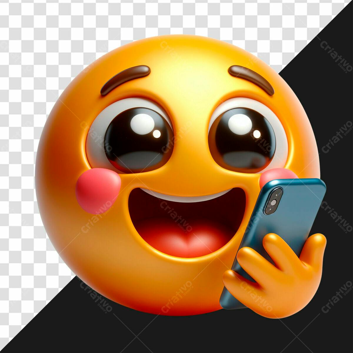 Emoji Amarelo Usando Smartphone PSD Editável