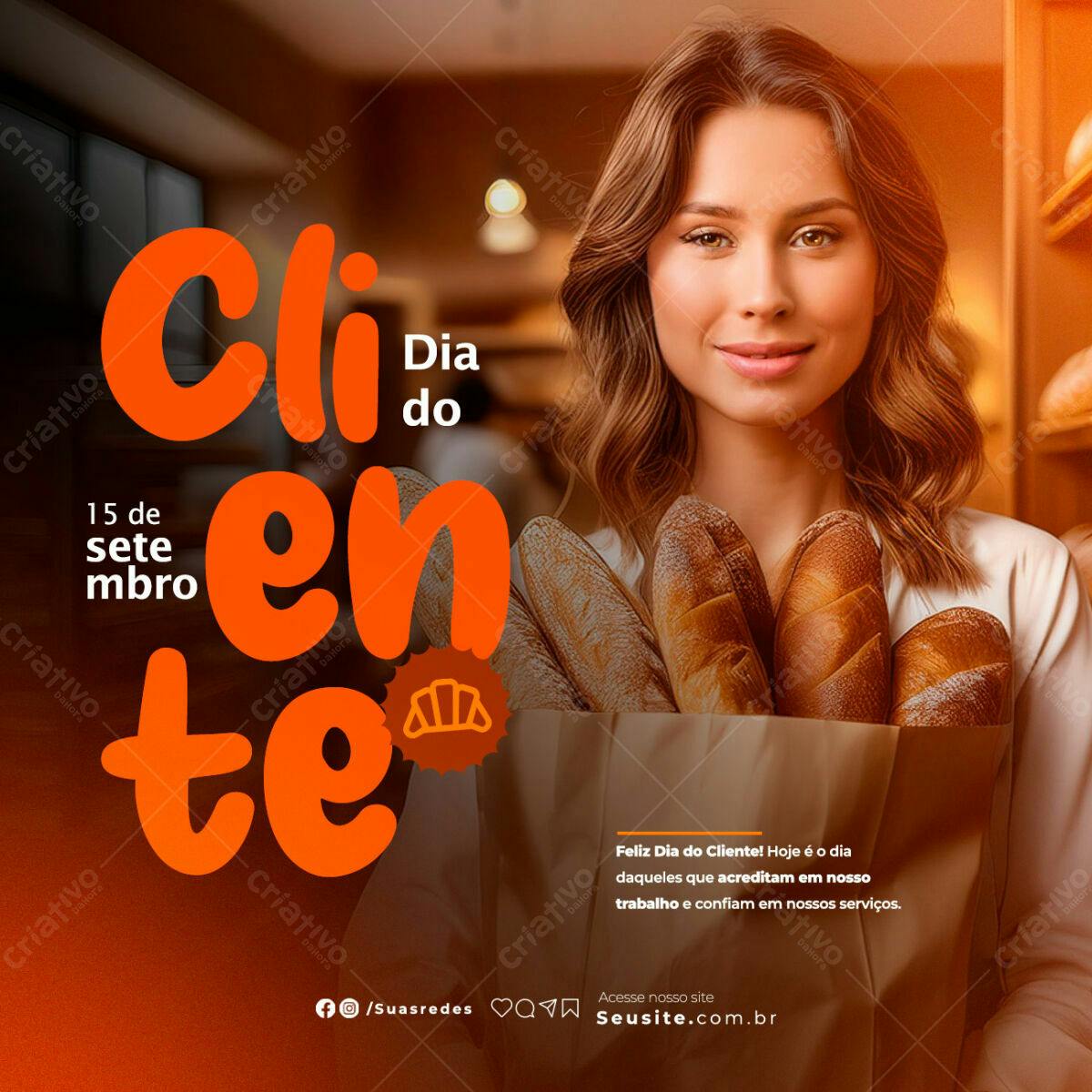 Postagem Dia do Cliente Padaria PSD Editável