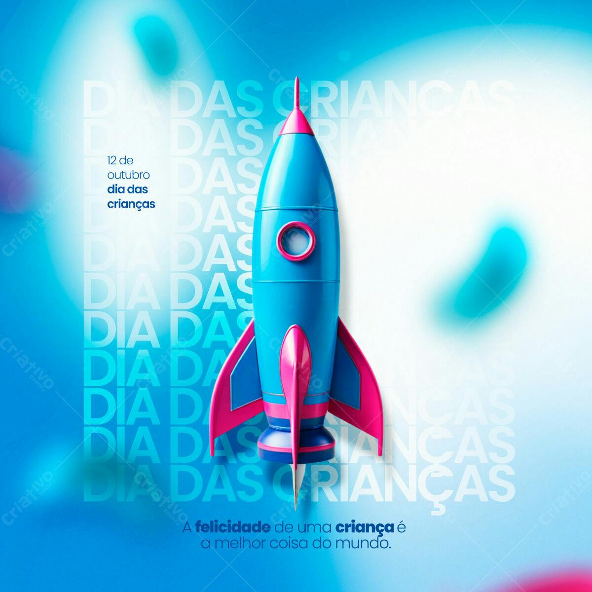 Flyer Dia das Crianças com Foguete PSD Editável