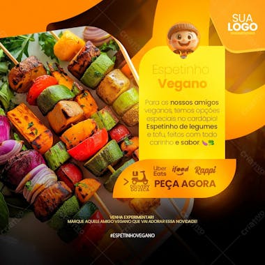 Espetinho vegano no zeca social media psd editável