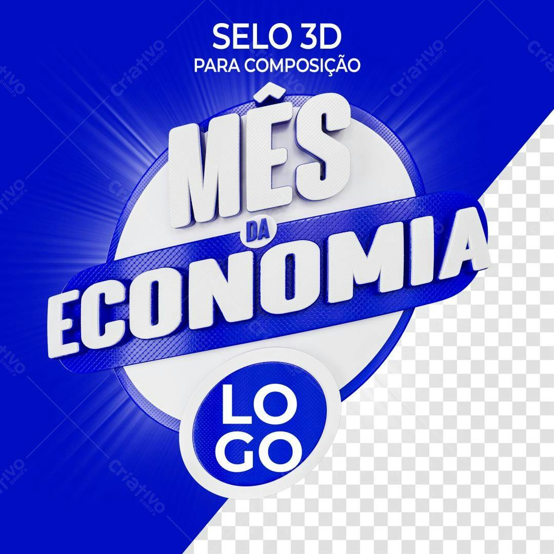 Selo 3D promocional azul e branco