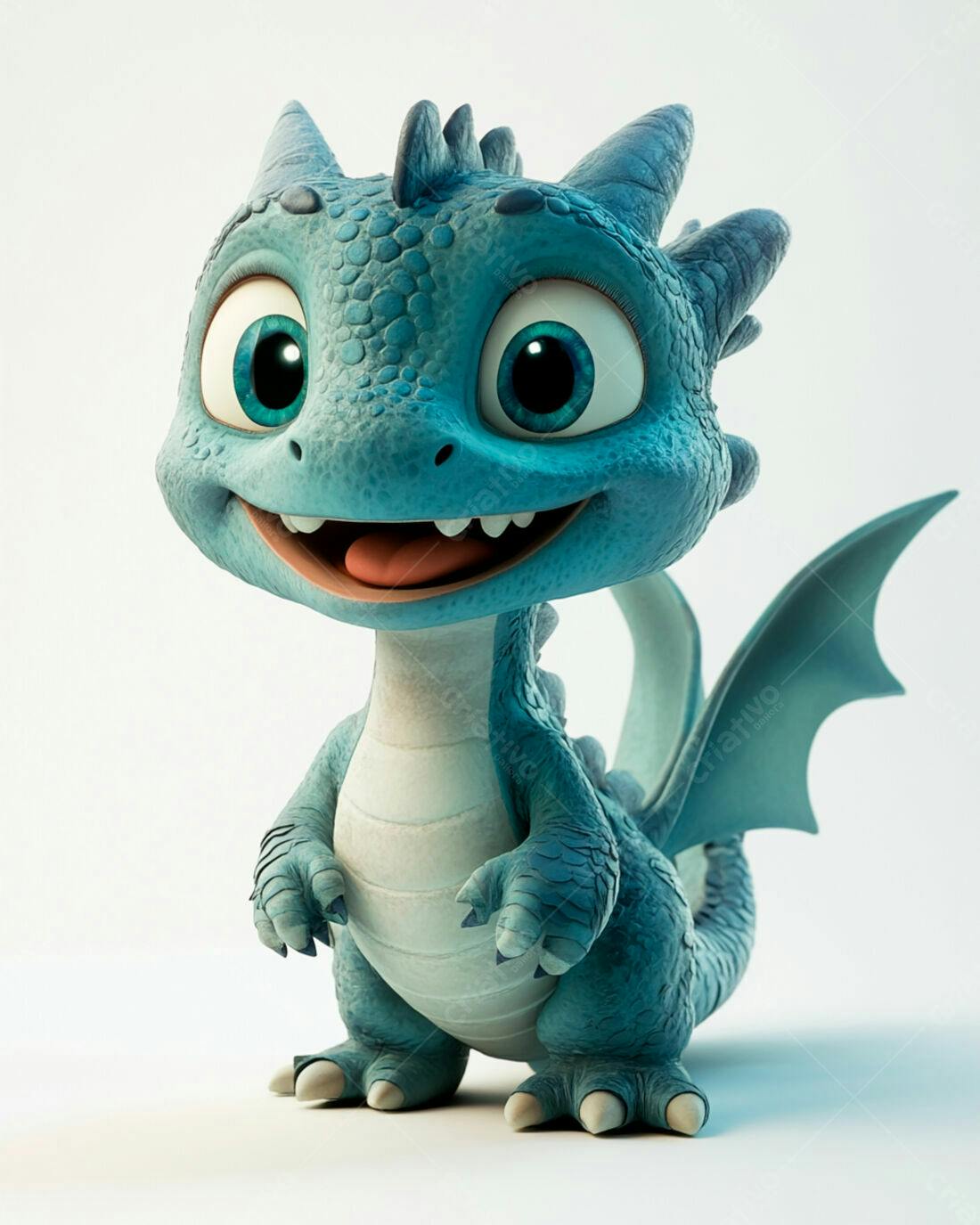 Dragãozinho azul sorridente desenho animado