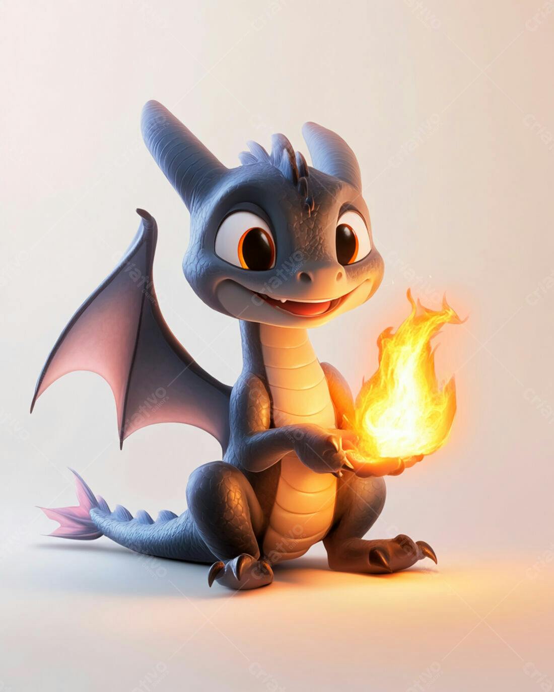 Dragãozinho azul segurando chama mágica