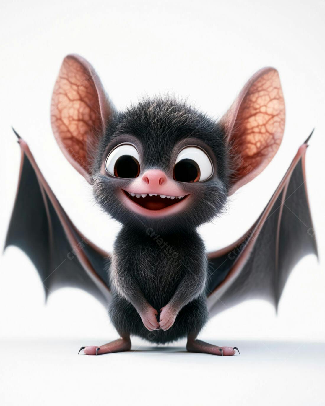 Morcego fofinho sorrindo fundo branco