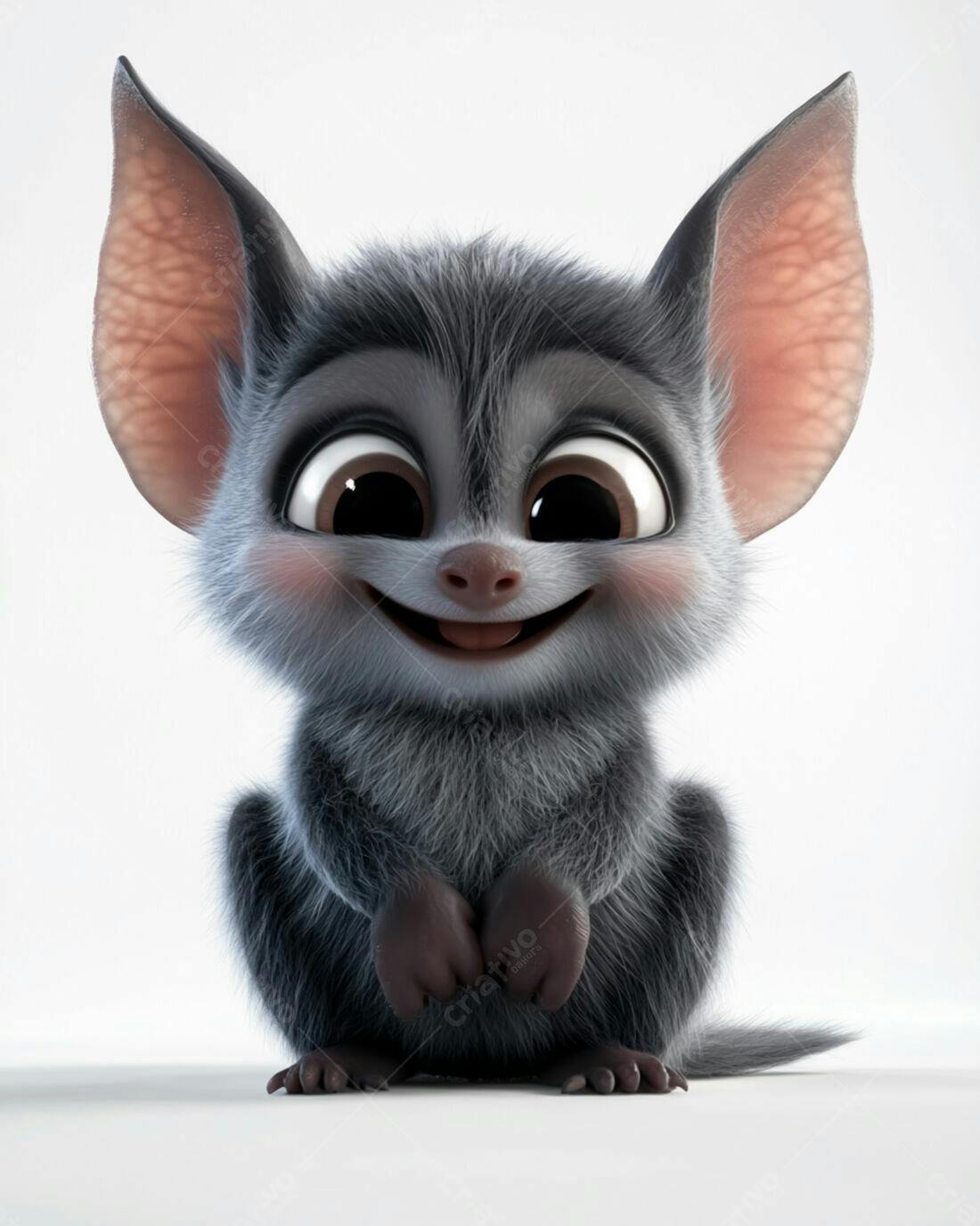 Morcego fofinho cinza sorrindo