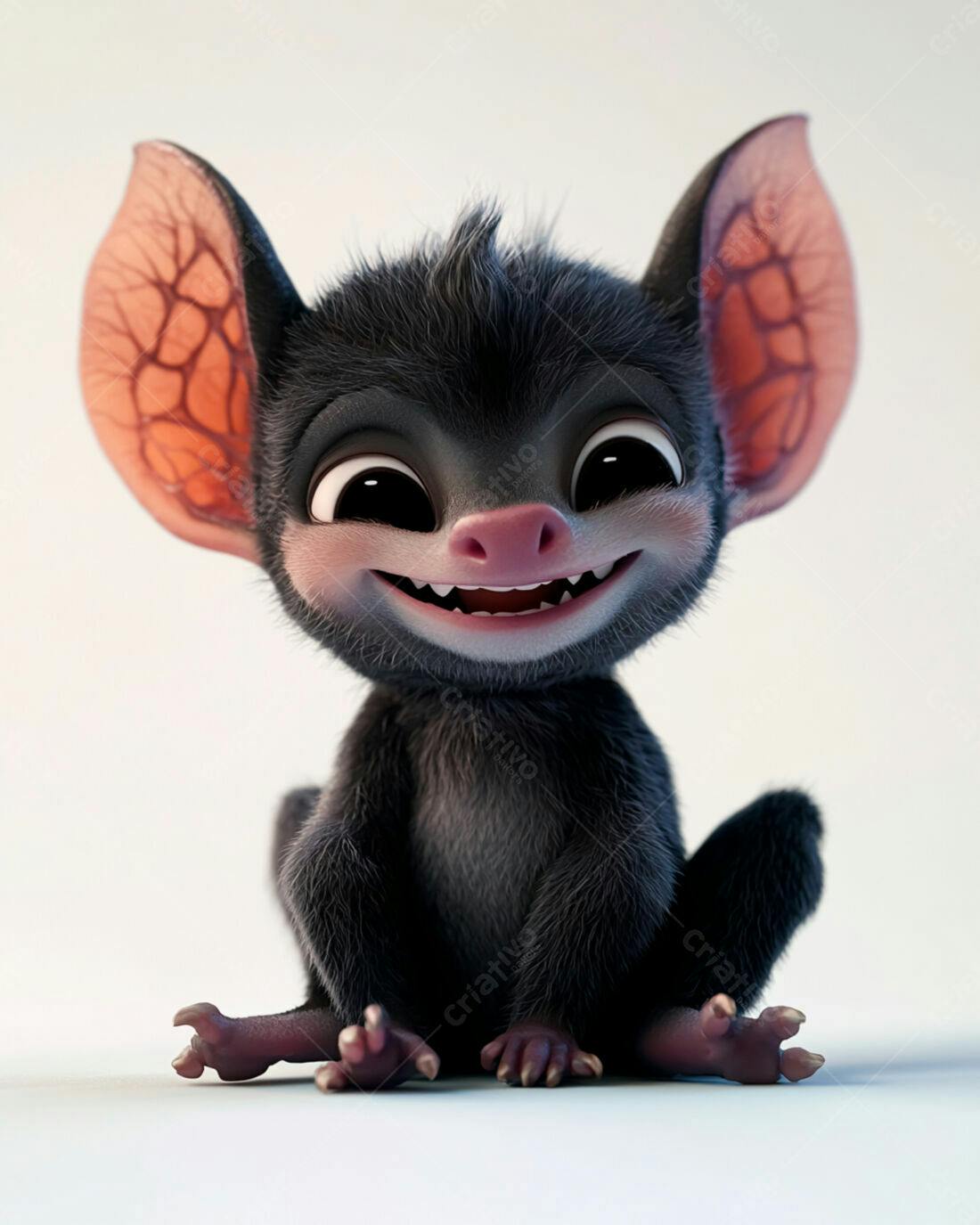 Morcego fofinho sorrindo fundo branco