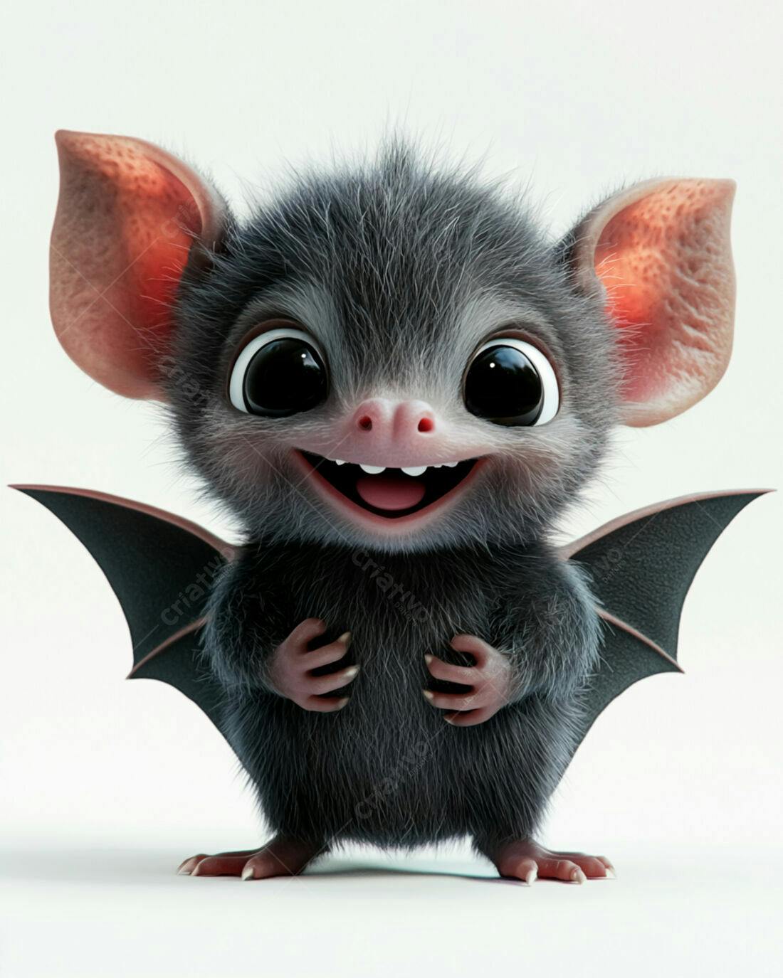 Morcego fofinho sorrindo fundo branco