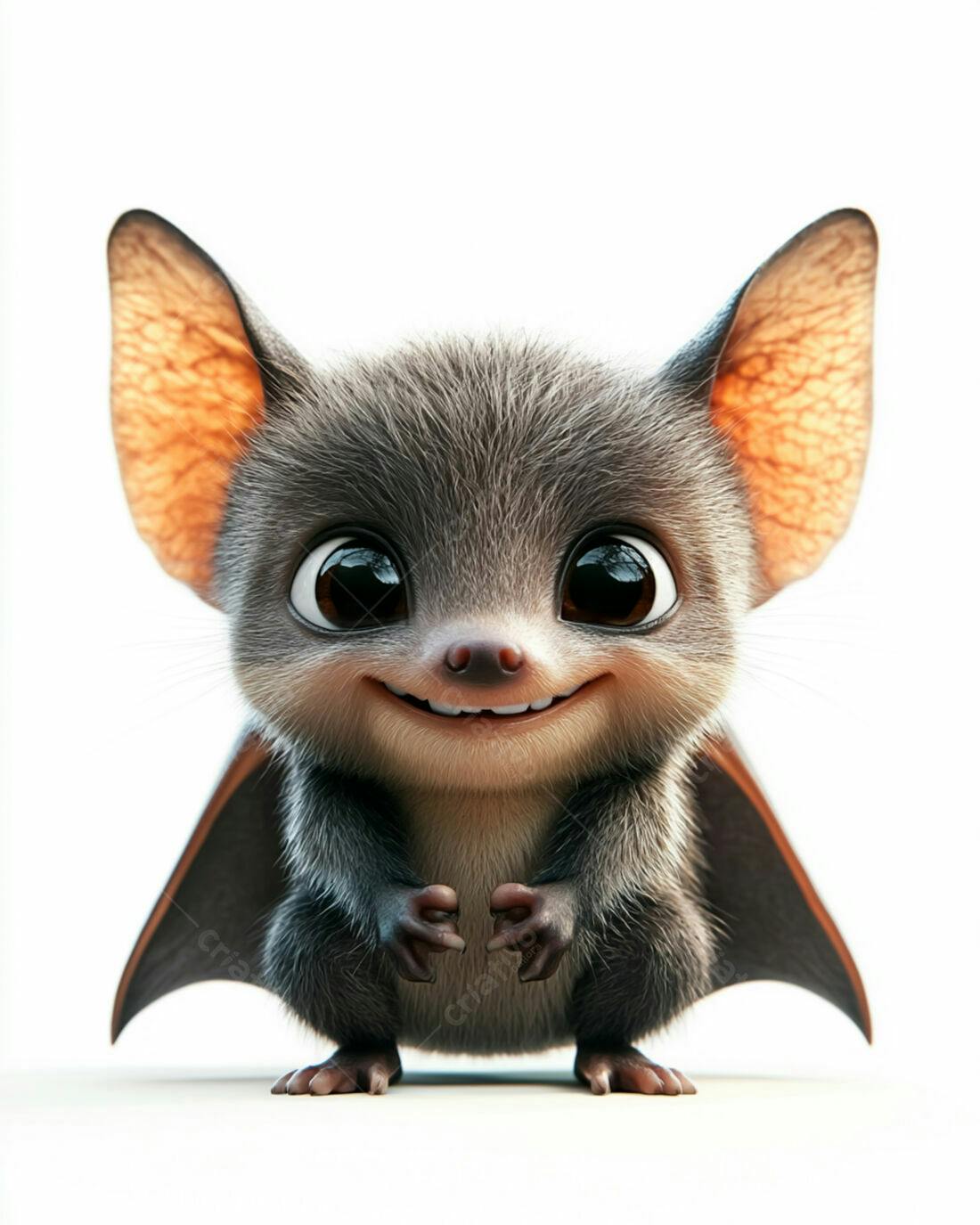 Morcego fofinho cinza e marrom sorrindo