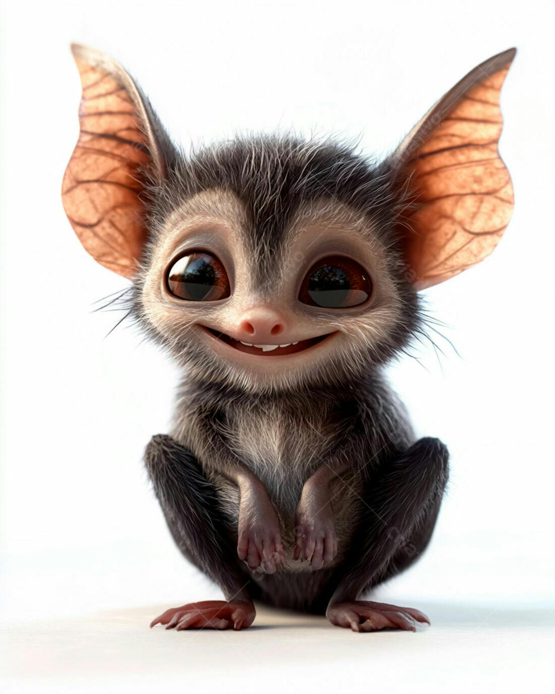 Morcego fofinho sorrindo fundo branco