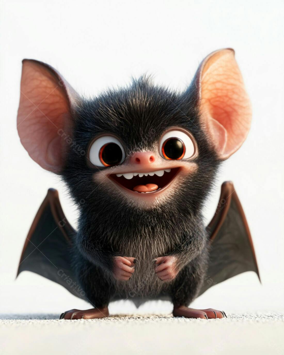 Morcego fofinho sorrindo fundo branco