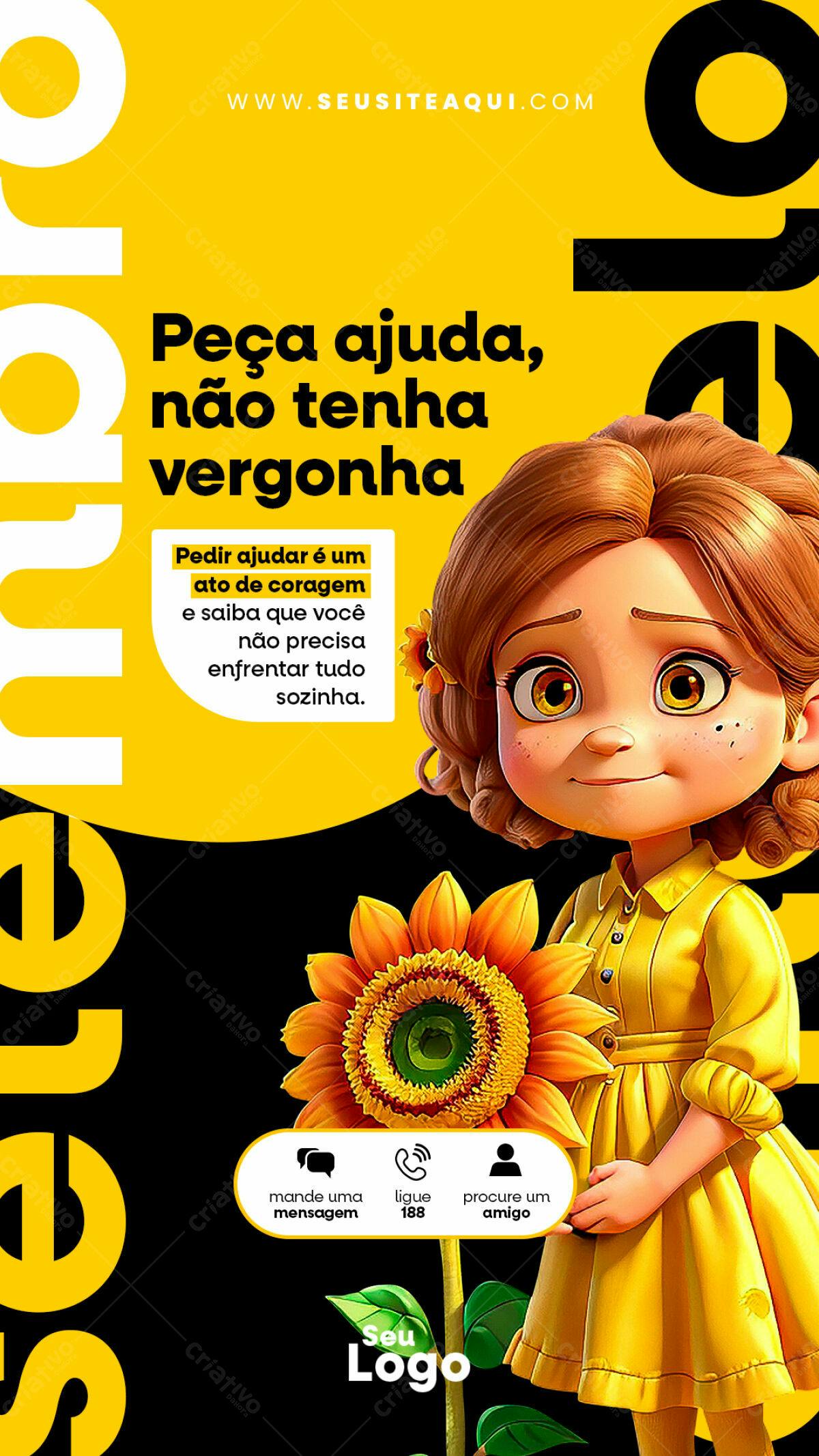 Poster Motivação Amarelo PSD Editável