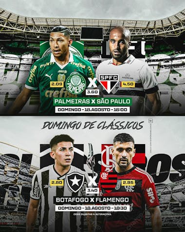 Jogo do dia palmeiras x são paulo e botafogo x flamengo