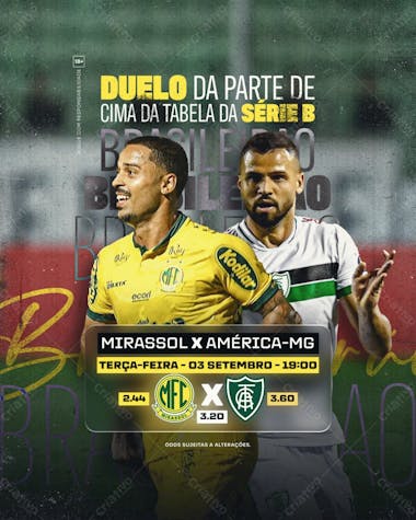 Jogo do dia mirassol x america mg (feed e stories)