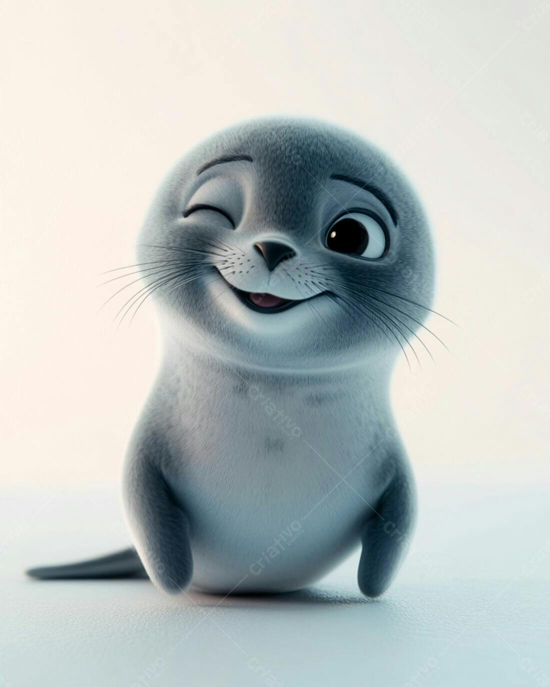 Foca Bebê piscando fofinha fundo branco