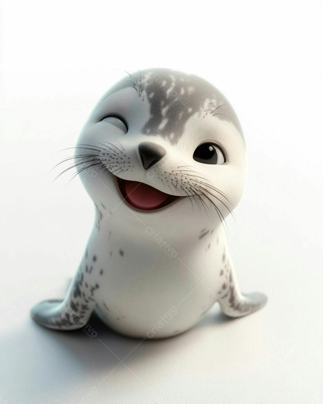 Foca bebê fofa piscando fundo branco
