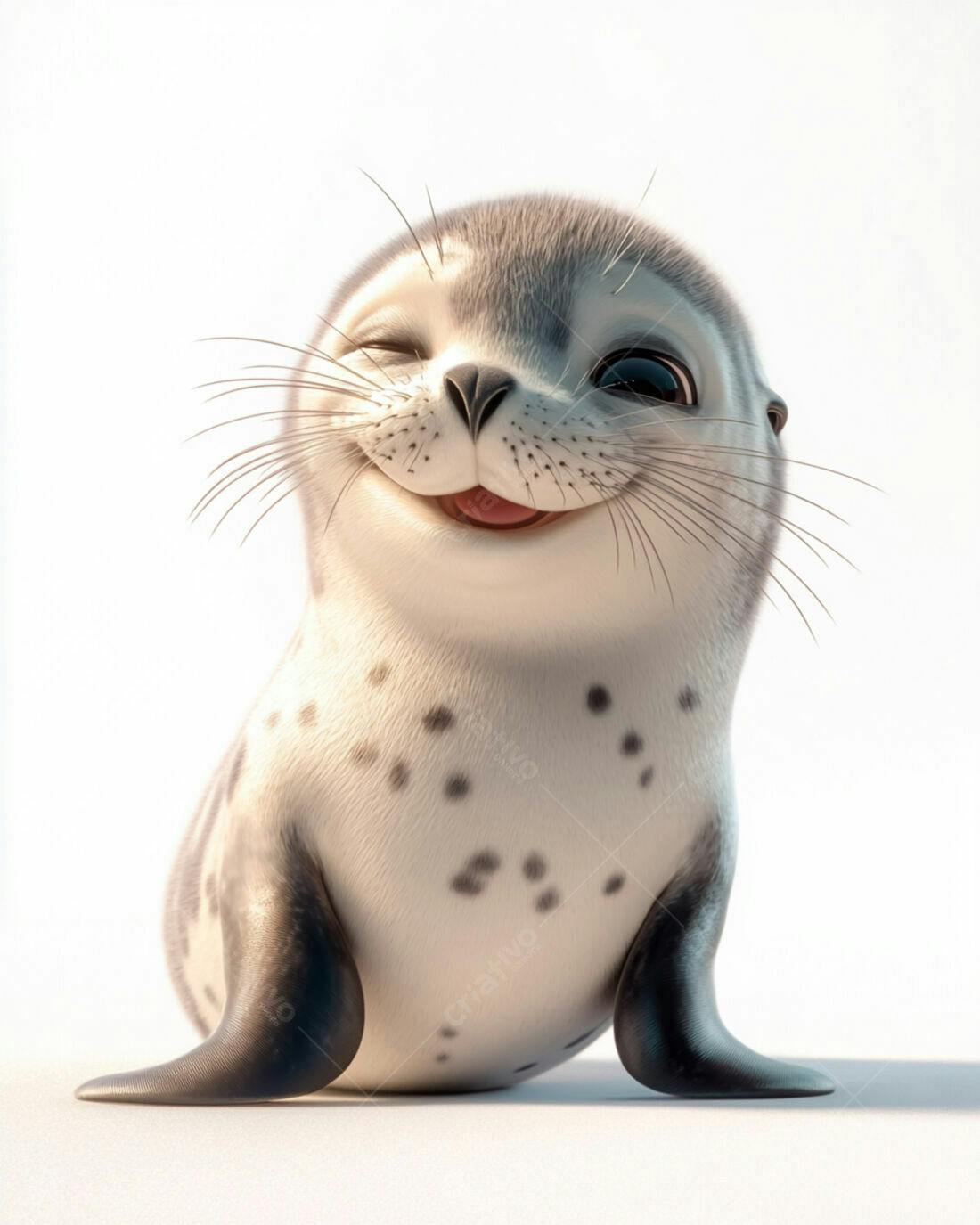 Foca bebê fofa piscando fundo branco