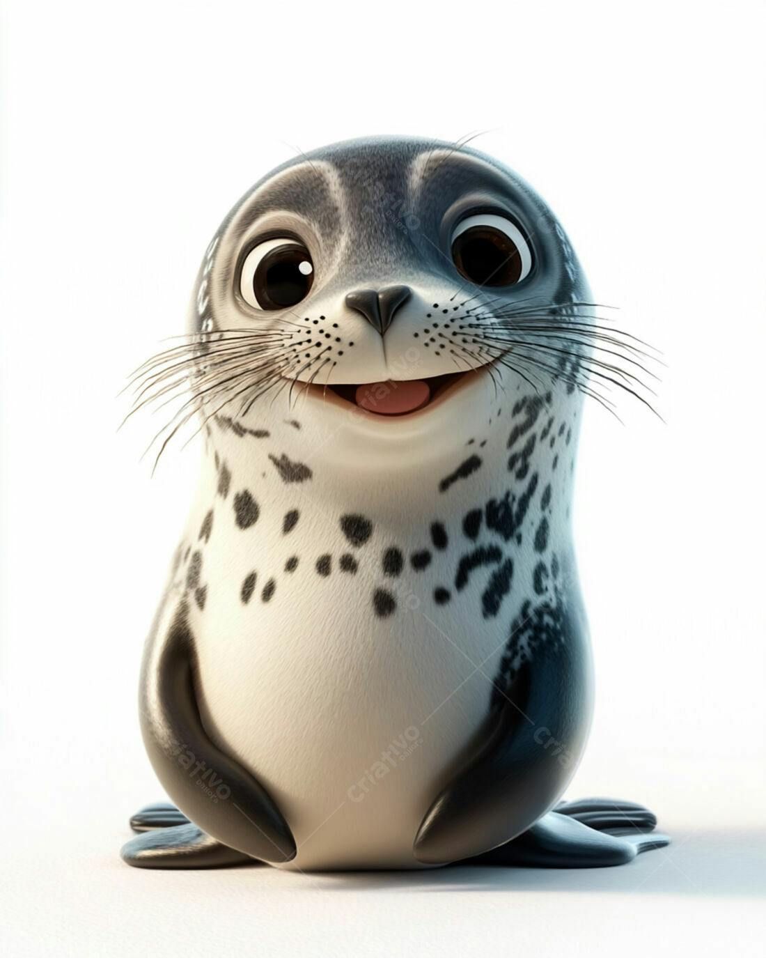 Foca bebê fofa sorrindo fundo branco