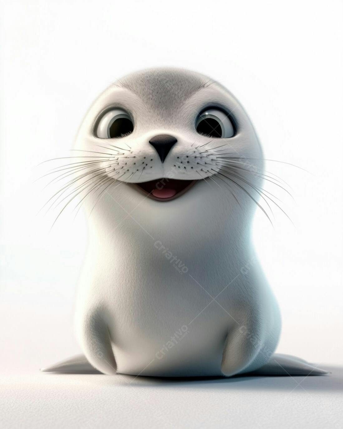 Fofo filhote de foca sorrindo fundo branco