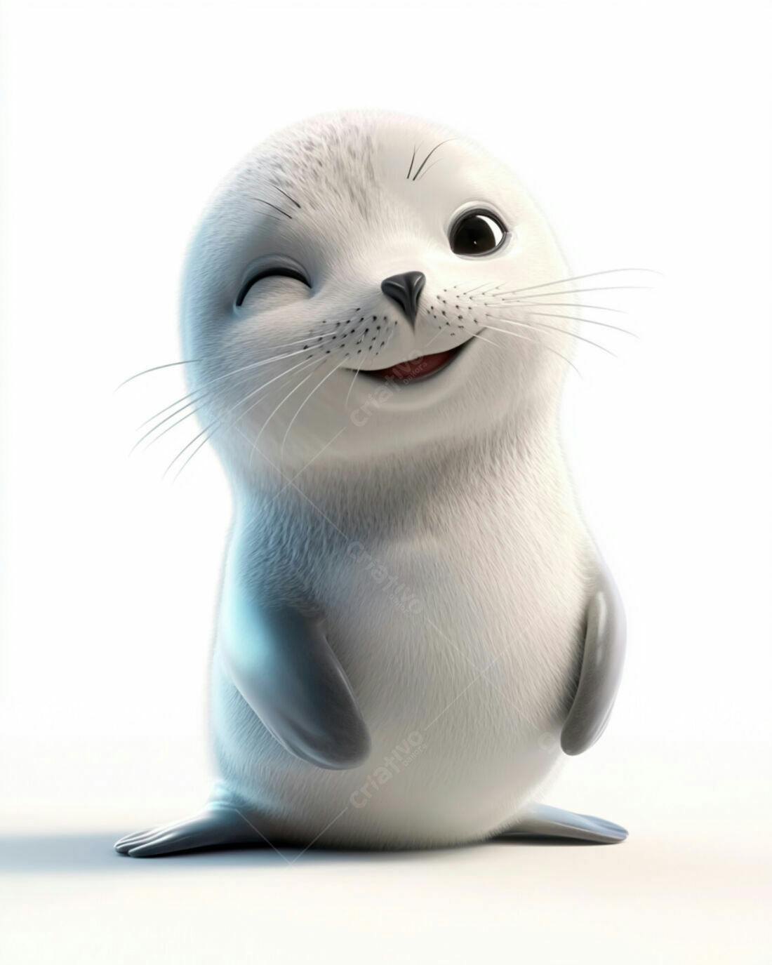 Foca Bebê piscando fofinha em fundo branco