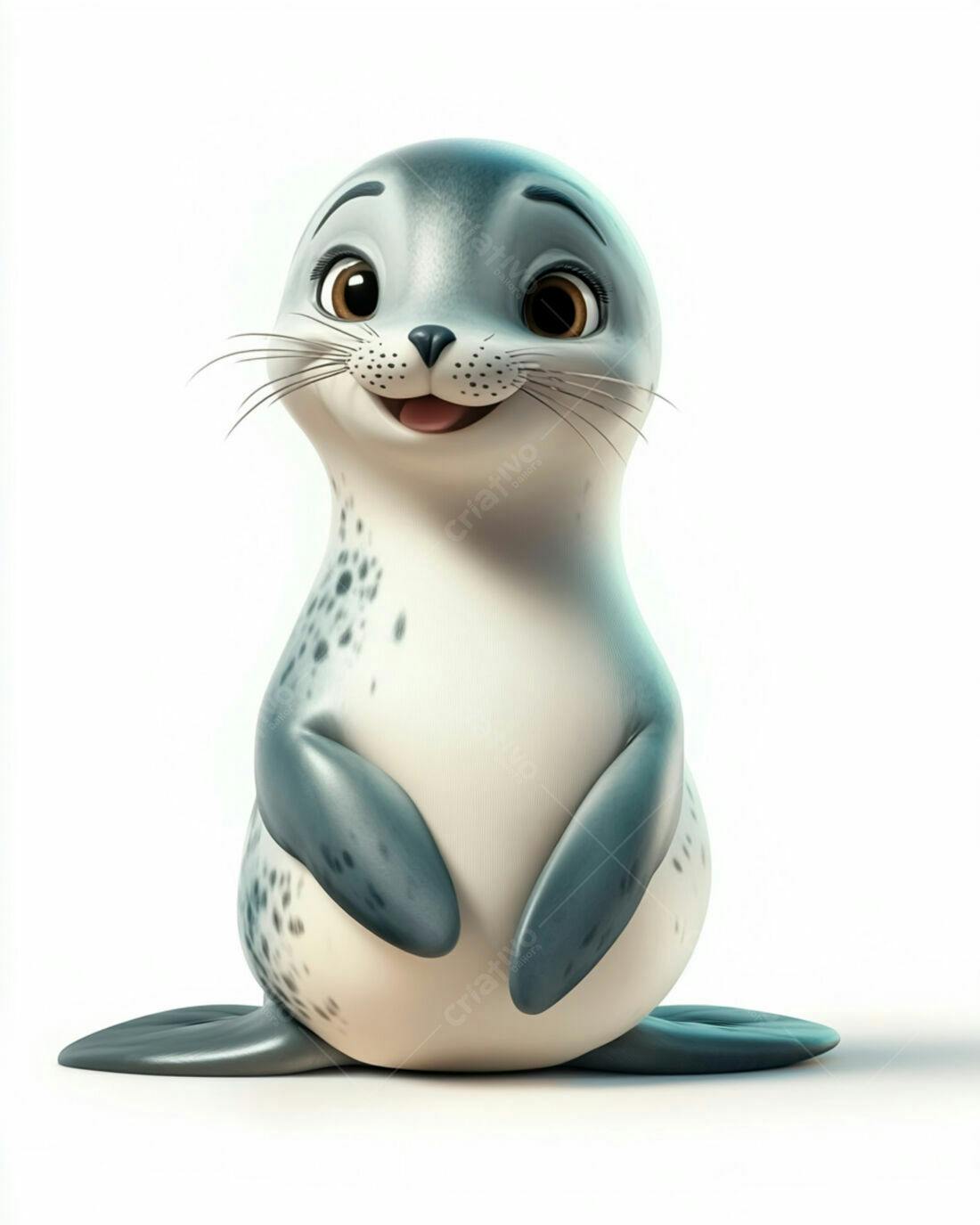 Foca Bebê Animada Sorridente fundo branco