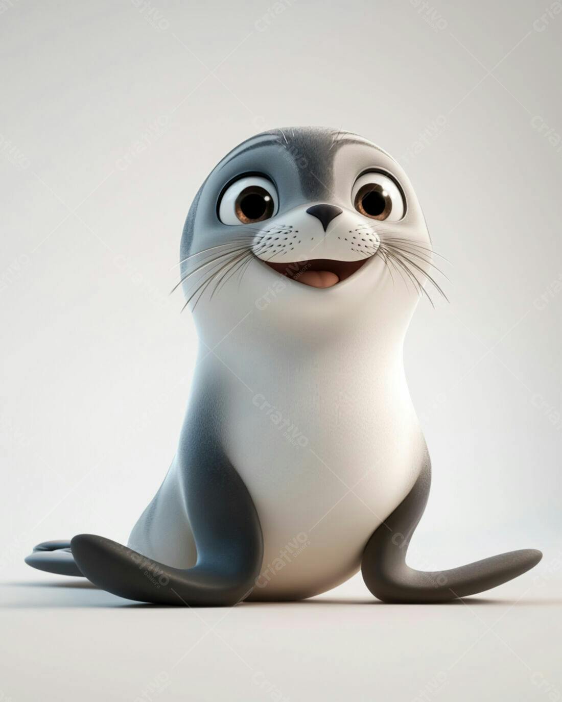 Foca Bebê Cartoon Cinza e Branca Sorrindo