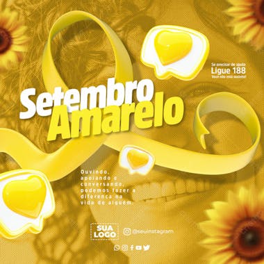 Setembro amarelo mês prevenção redes sociais psd editável