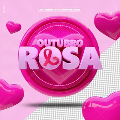 SELO 3D OUTUBRO ROSA MÊS PREVENÇÃO