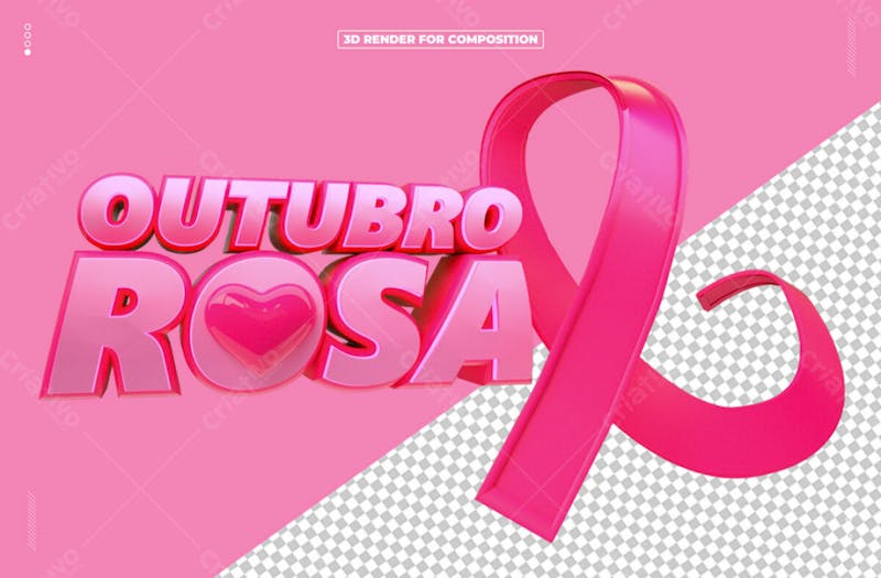 Selo 3d outubro rosa mês prevenção