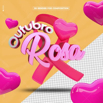 SELO 3D OUTUBRO ROSA MÊS PREVENÇÃO