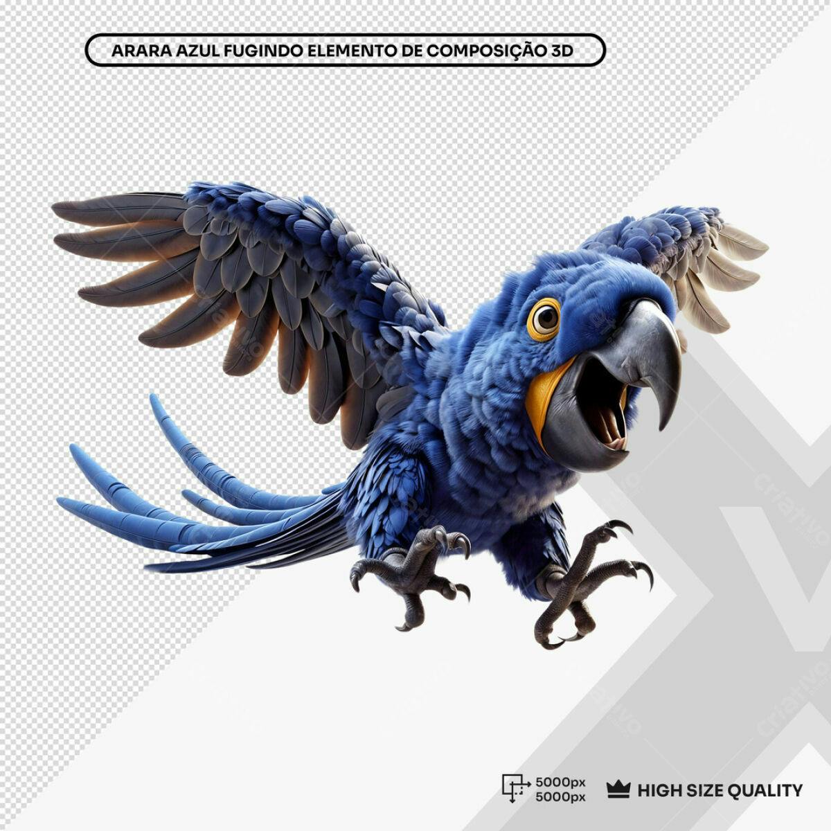 Elemento 3D Arara Azul Voando PSD Editável