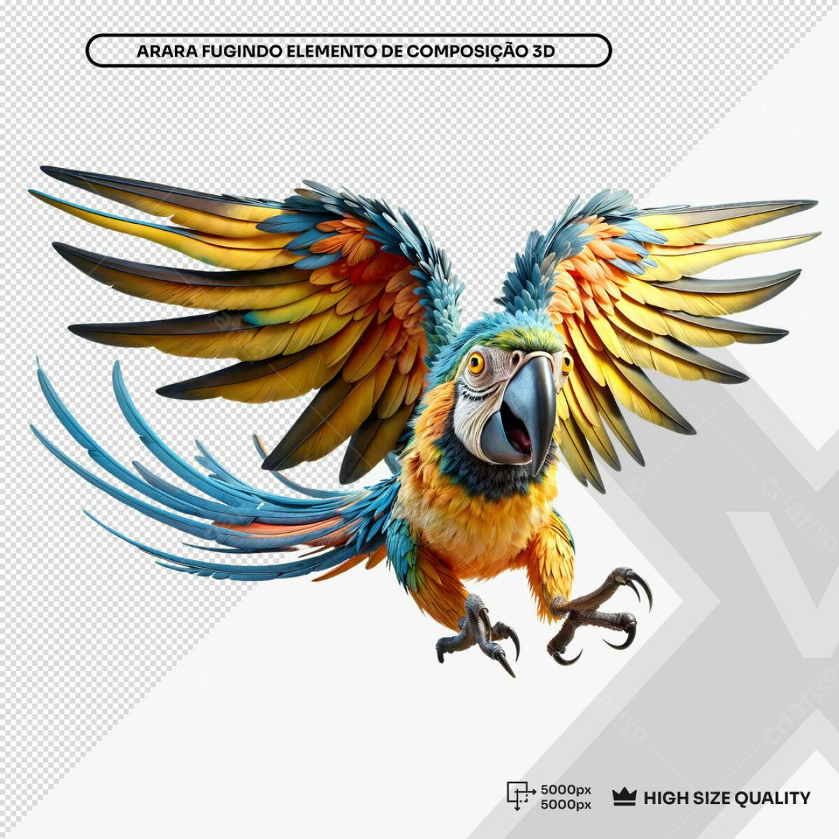 Elemento 3D Arara Azul e Amarela PSD Editável