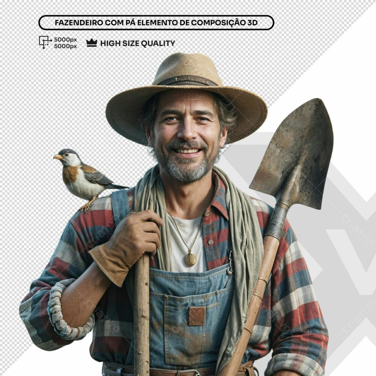 PSD Fazendeiro com Pá para Composição 3D Editável